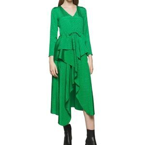 Maje Green Happy Days Jacquard Midi Asymmetrical Hem Dress New Size 38